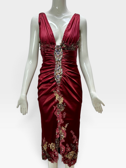 Ruby red satin stretch Mandalay dress size 6