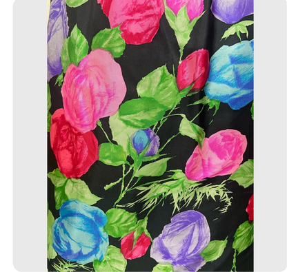 60’s Helga for I. Magnin Vivid Floral Print Cocktail Dress with Stylized Bow Detail 27” Waist