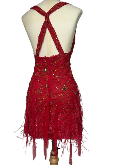 Deadstock Mandalay Beaded Ostrich Feather and Silk Party Dress — Size 4