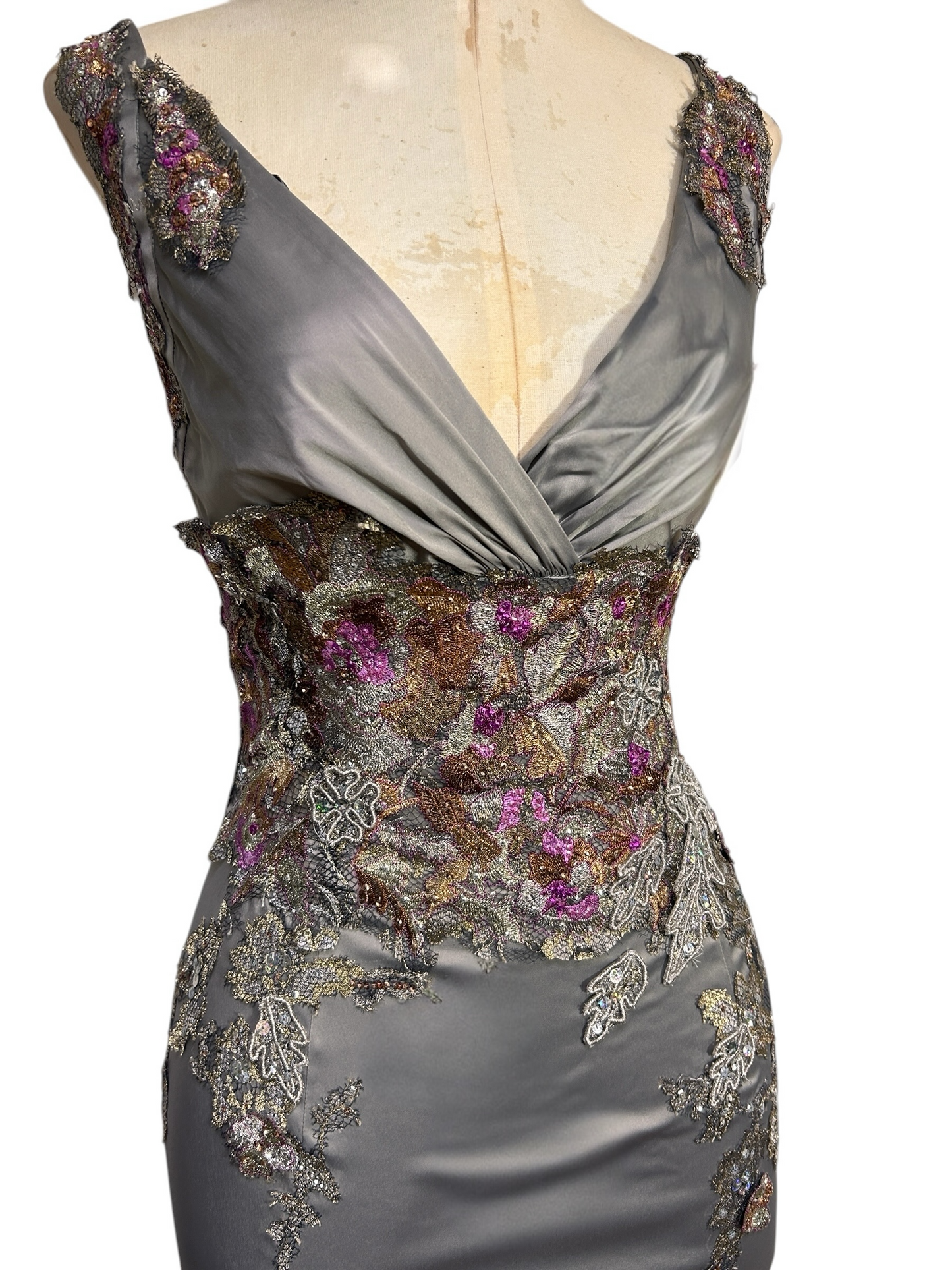 Silver satin Mandalay wiggle dress