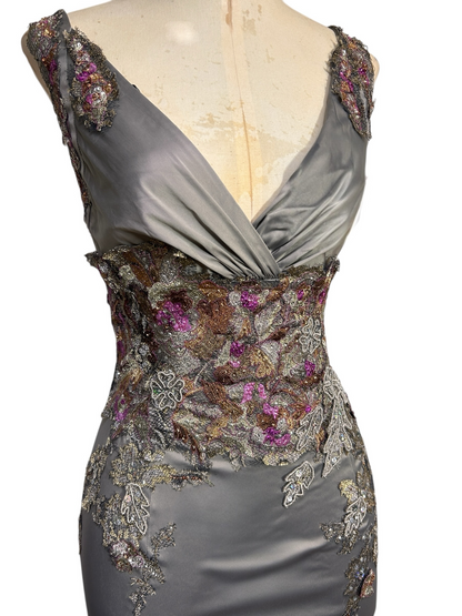 Silver satin Mandalay wiggle dress