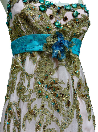 Deadstock Mandalay Silk Chiffon Beaded Babydoll Dress – Size 6