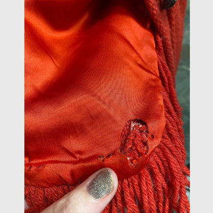 50’s Red Wool Chimayo Poncho Style Jacket with Fringe Trim