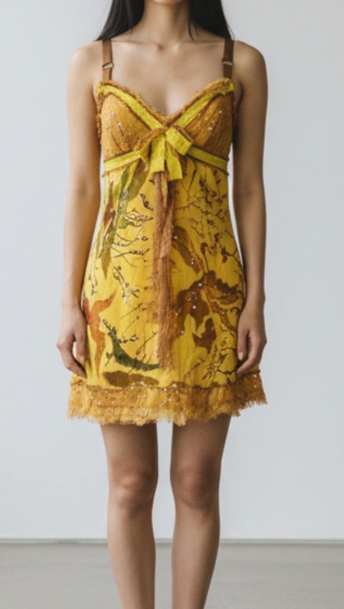 Mandalay One-of-a-Kind Silk Chiffon Beaded Fairy Babydoll Dress | Golden Chartreuse Appliqué | Size 6