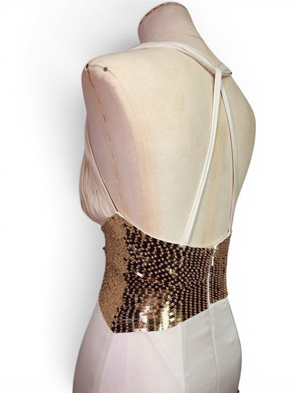 Mandalay Deadstock Stretch Satin & Gold Sequin Embellished Cocktail Dress Size 4