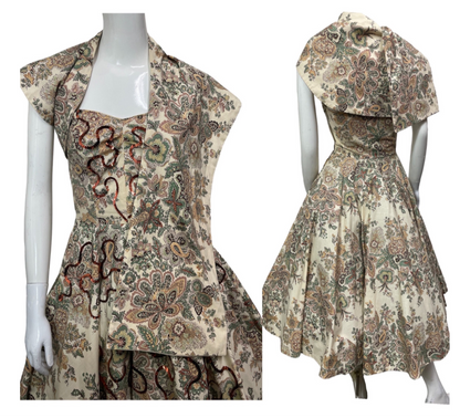 1950s strapless paisley print sequined dress