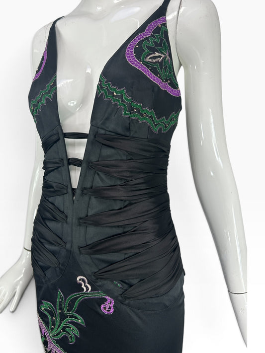 Deadstock Mandalay Embroidered Sharon Stone Style Dress Black  – Size 4 as seen on Devon Lee Carlson