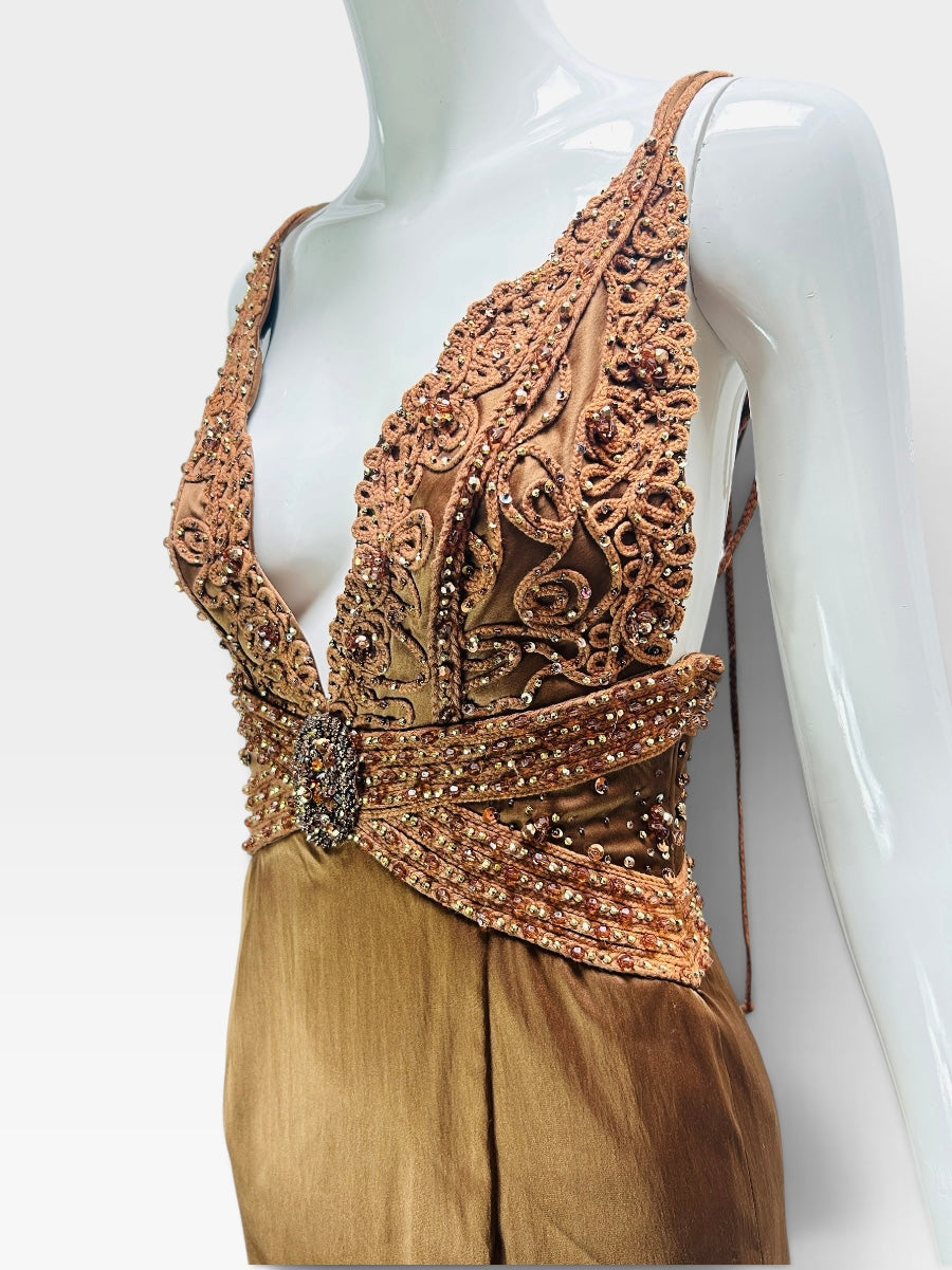 Cognac satin stretch Mandalay dress size 6