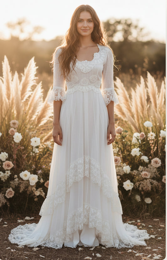 Vintage 1970s Cotton Wedding Dress by Jeanne | Made in Mexico