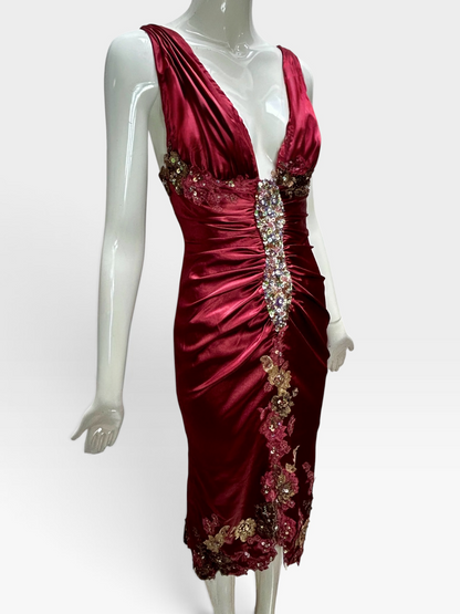 Ruby red satin stretch Mandalay dress size 6