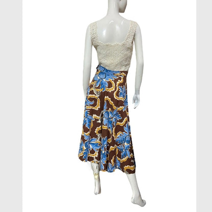 40’s Stylized Fruit and Branch Print Cotton Skirt