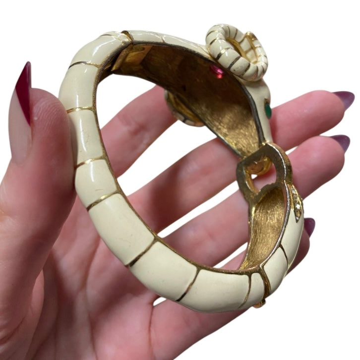 80’s Ciner Enamel Ram’s Head Bracelet with Rhinestones & Glass Cabochons