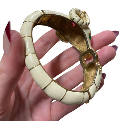 80’s Ciner Enamel Ram’s Head Bracelet with Rhinestones & Glass Cabochons