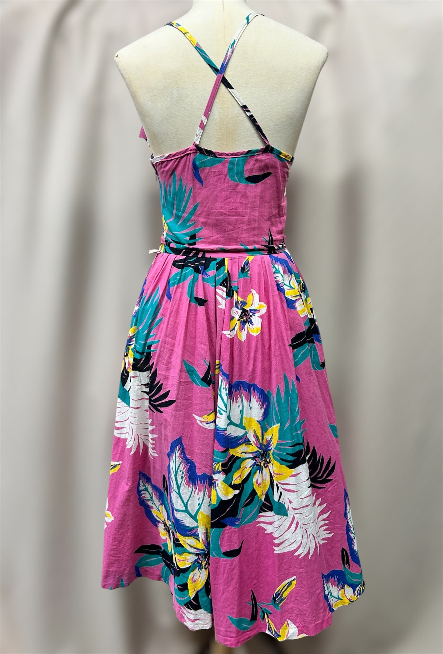1980s Tropical Print Sundress with Pockets
