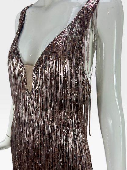 Pink beaded fringe over leopard Mandalay dress size 10