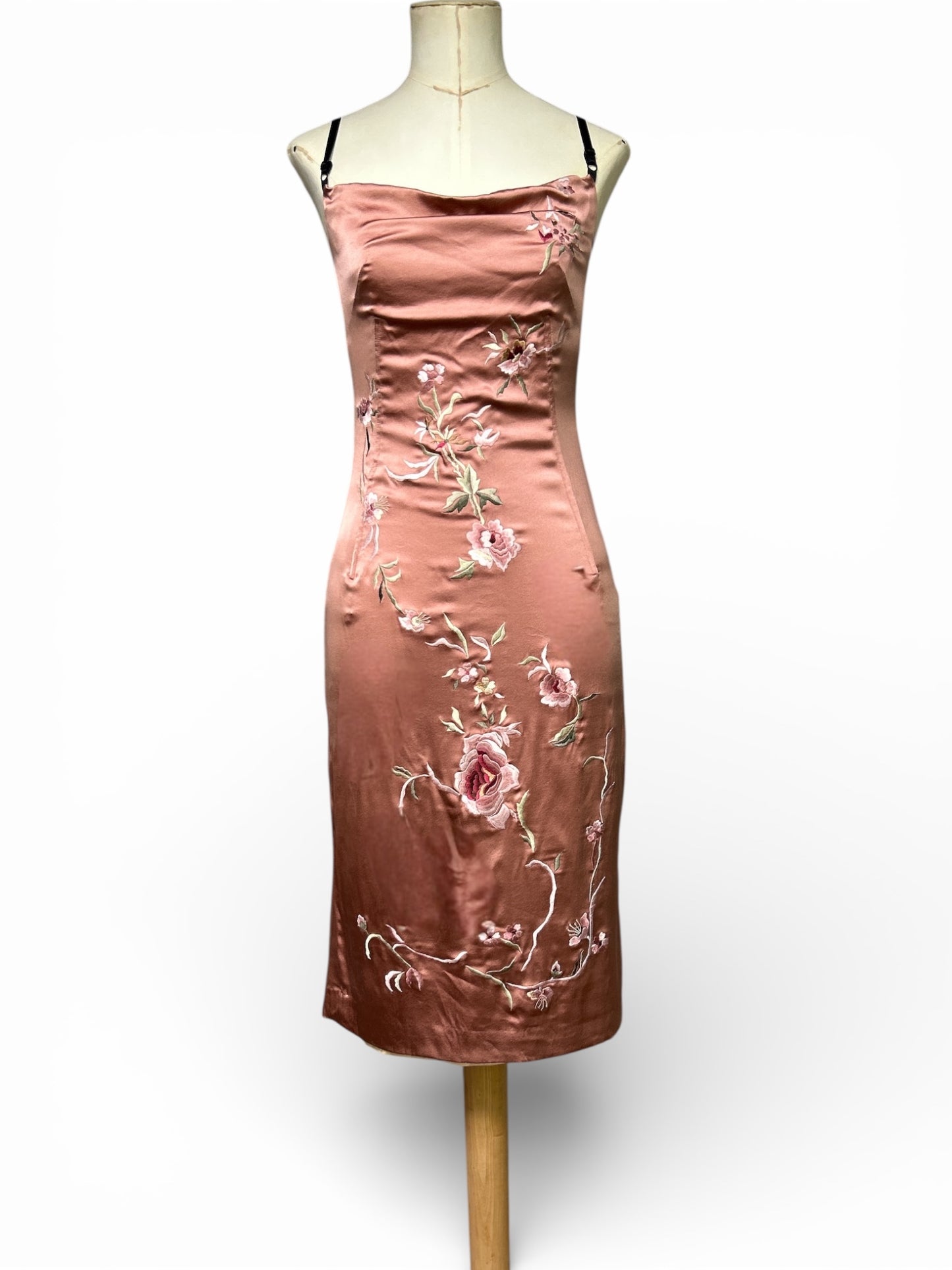 Deadstock Mandalay Embroidered Satin Dress — Blush | Size 8