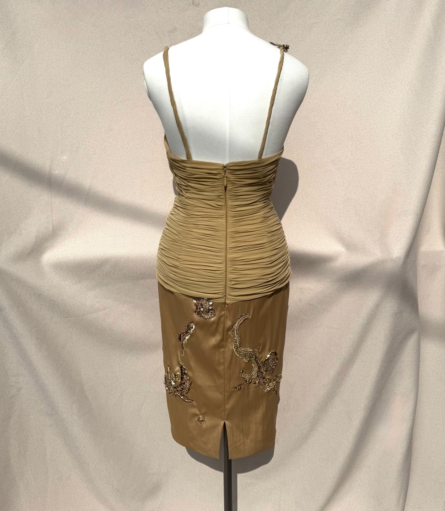 Y2K Mandalay Deadstock silk chiffon champagne Dress — Size 4