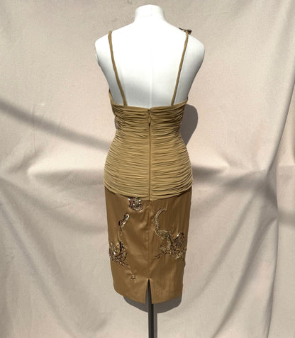 Y2K Mandalay Deadstock silk chiffon champagne Dress — Size 4