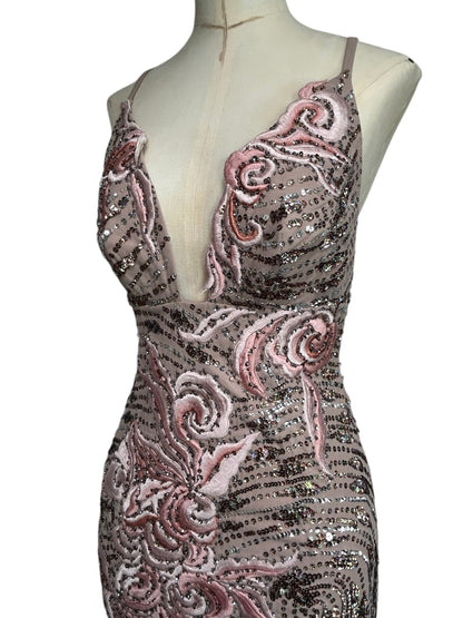Deadstock Mandalay Blush Taupe Embroidered Sequin Dress — Size 6