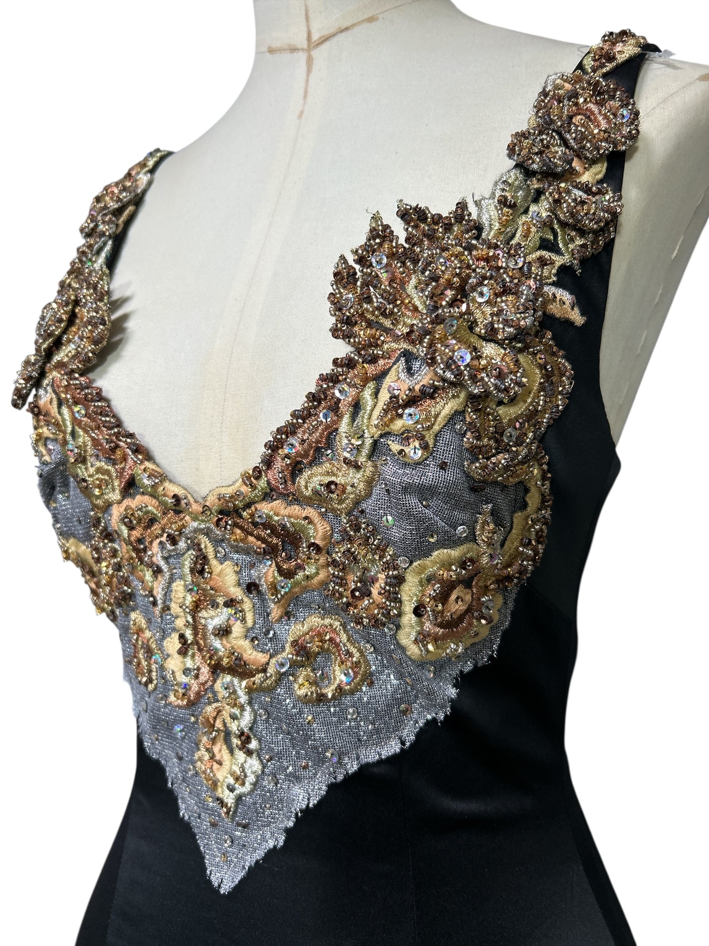 Deadstock Mandalay Beaded Brocade Dress — Black & Gold | Size 6