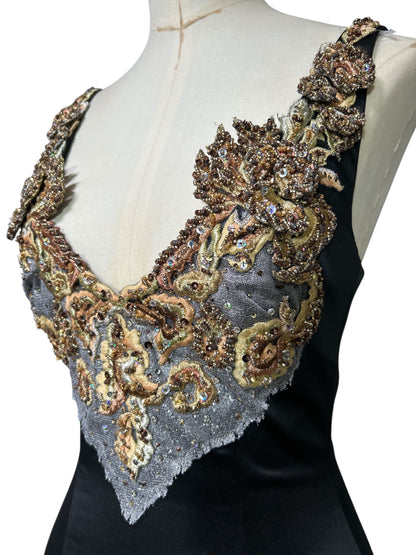 Deadstock Mandalay Beaded Brocade Dress — Black & Gold | Size 6