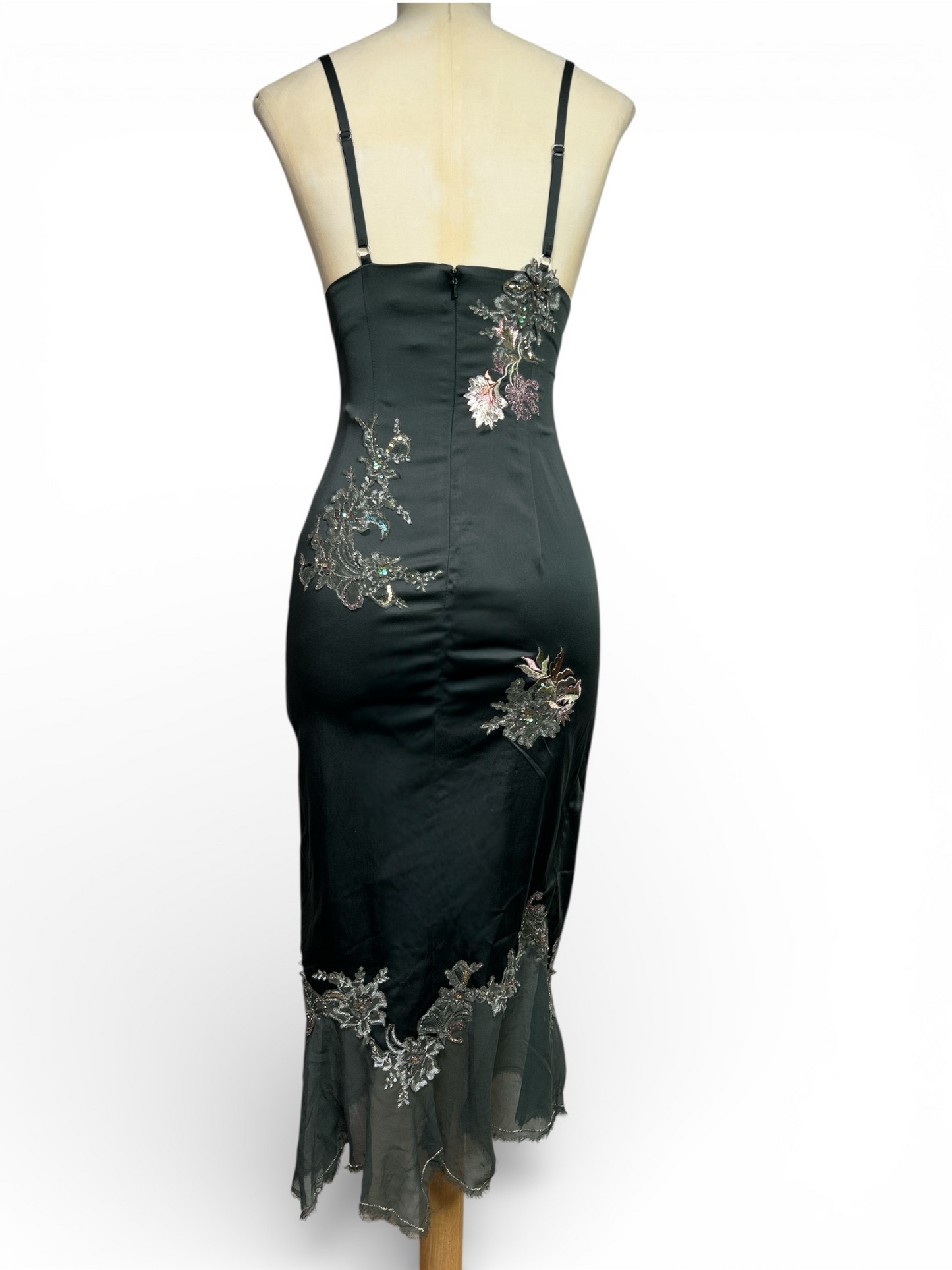 Deadstock Mandalay Dark Gray Silk Satin Dress — Size 4