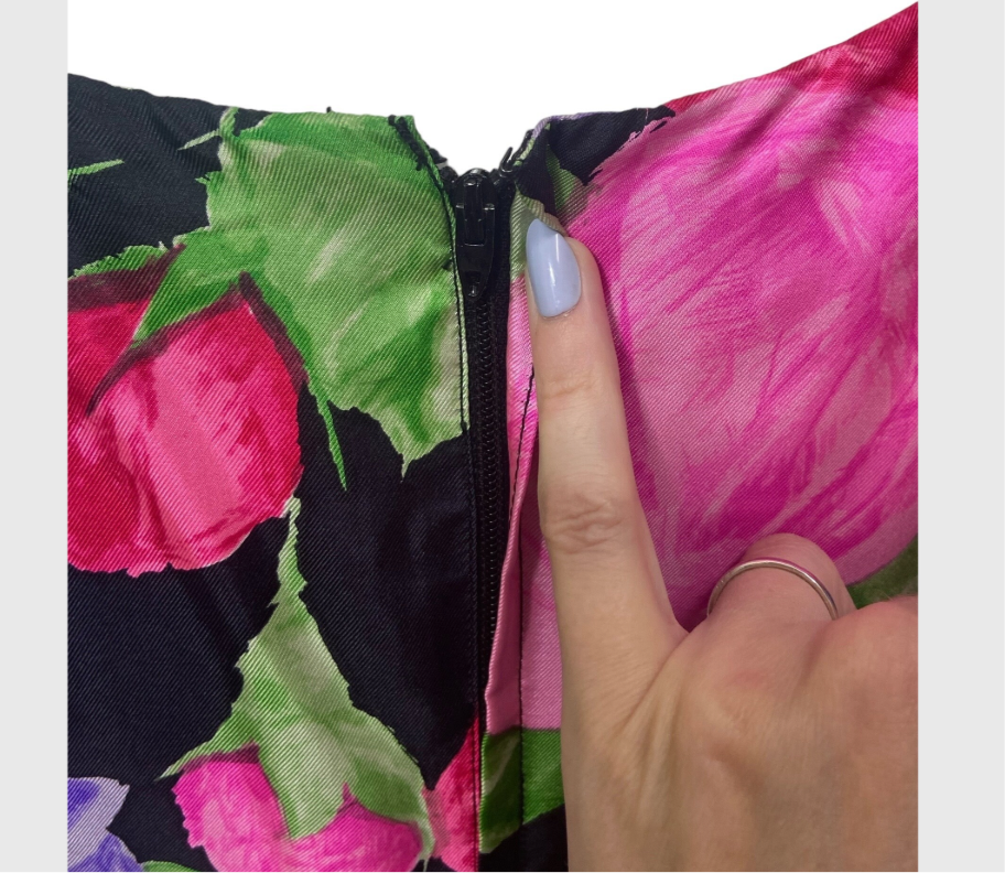 60’s Helga for I. Magnin Vivid Floral Print Cocktail Dress with Stylized Bow Detail 27” Waist
