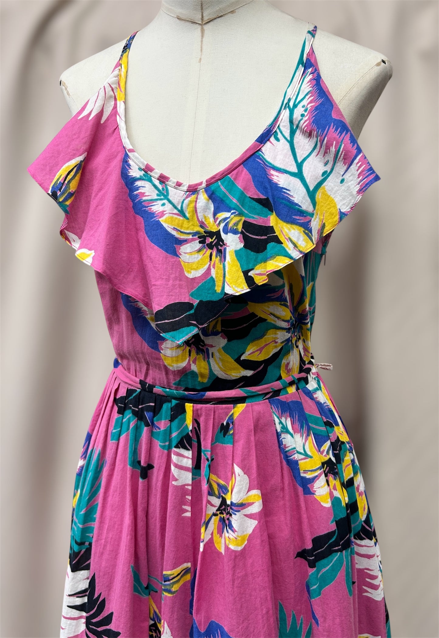 1980s Tropical Print Sundress with Pockets