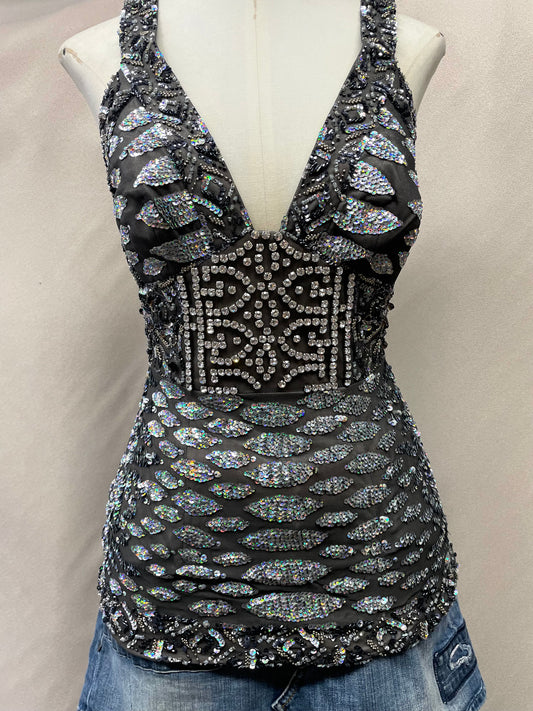 Vintage Deadstock Y2K Mandalay Rhinestone & Sequin Halter Top (Size 6)