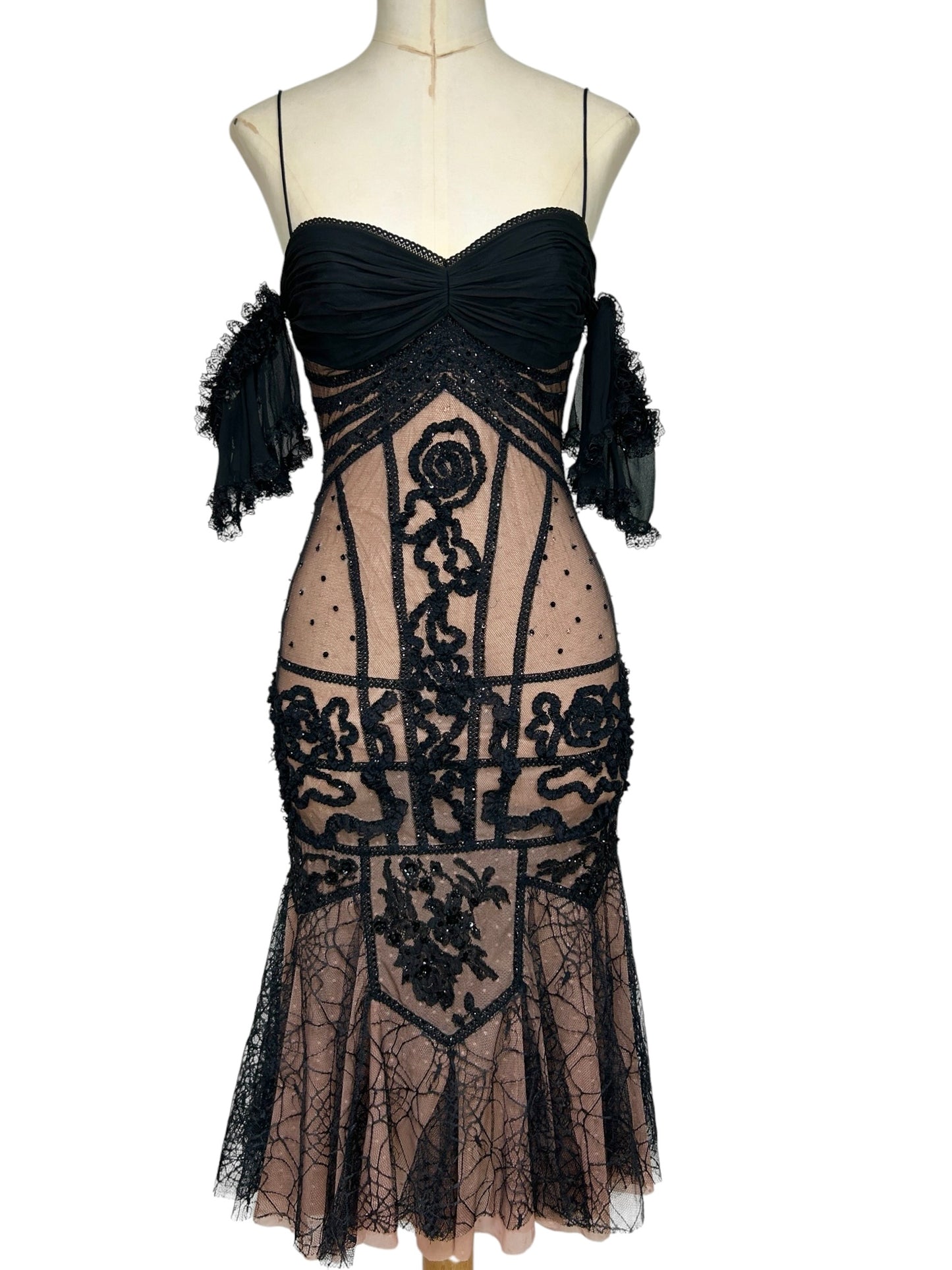 Deadstock Mandalay Black Illusion Lace Empire Bust Dress – Size 6