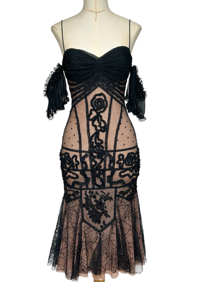 Deadstock Mandalay Black Illusion Lace Empire Bust Dress – Size 6