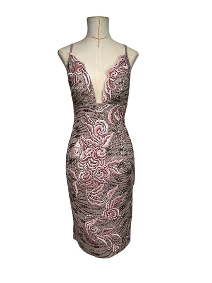 Deadstock Mandalay Blush Taupe Embroidered Sequin Dress — Size 6