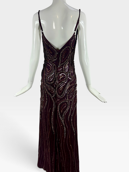 Burgundy silk embroidered Mandalay gown size 6