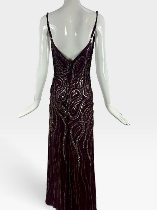 Burgundy silk embroidered Mandalay gown size 6