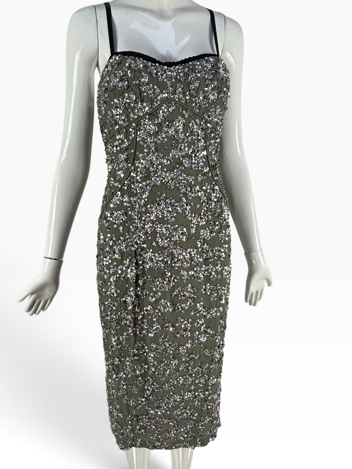 Deadstock Mandalay Silk Chiffon Sequin Dress with Built-In Demi Bra size 6