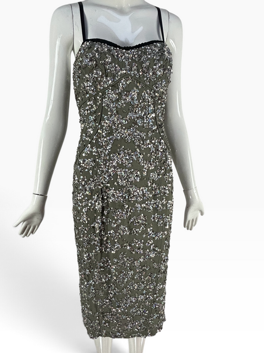 Deadstock Mandalay Silk Chiffon Sequin Dress with Built-In Demi Bra size 6