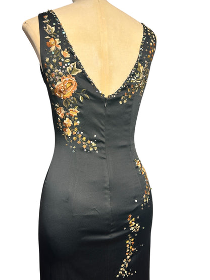 Deadstock Mandalay Embroidered Gown — Black Floral | Size 6w