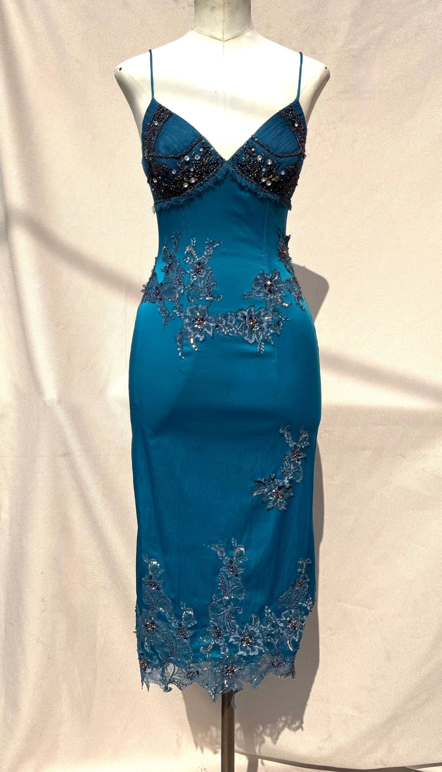 Y2K Deadstock Mandalay blue Midi Dress – Size 6