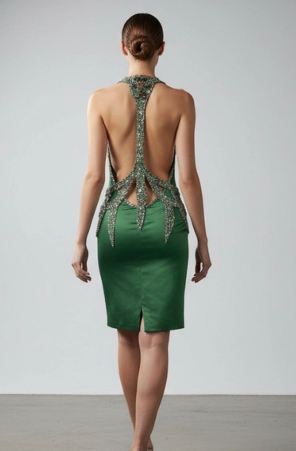 Deadstock Mandalay Emerald Beaded Open-Back Dress — Size 6