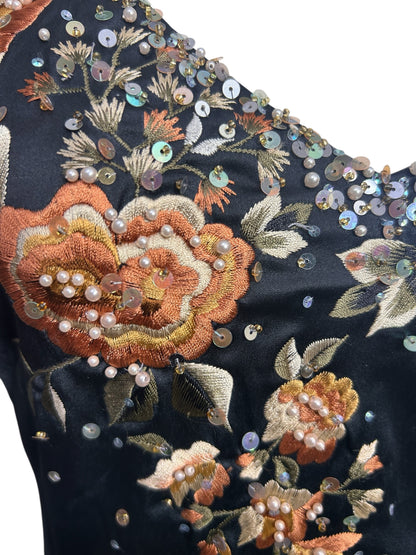 Deadstock Mandalay Embroidered Gown — Black Floral | Size 6w