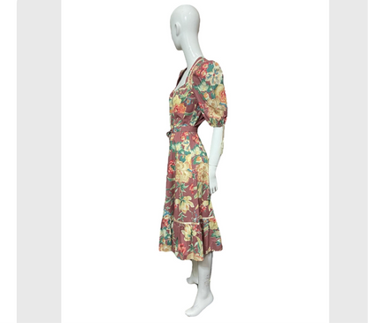 70’s “Foxy Lady” Floral Print Cotton Prairie Style Dress with Puff Sleeves