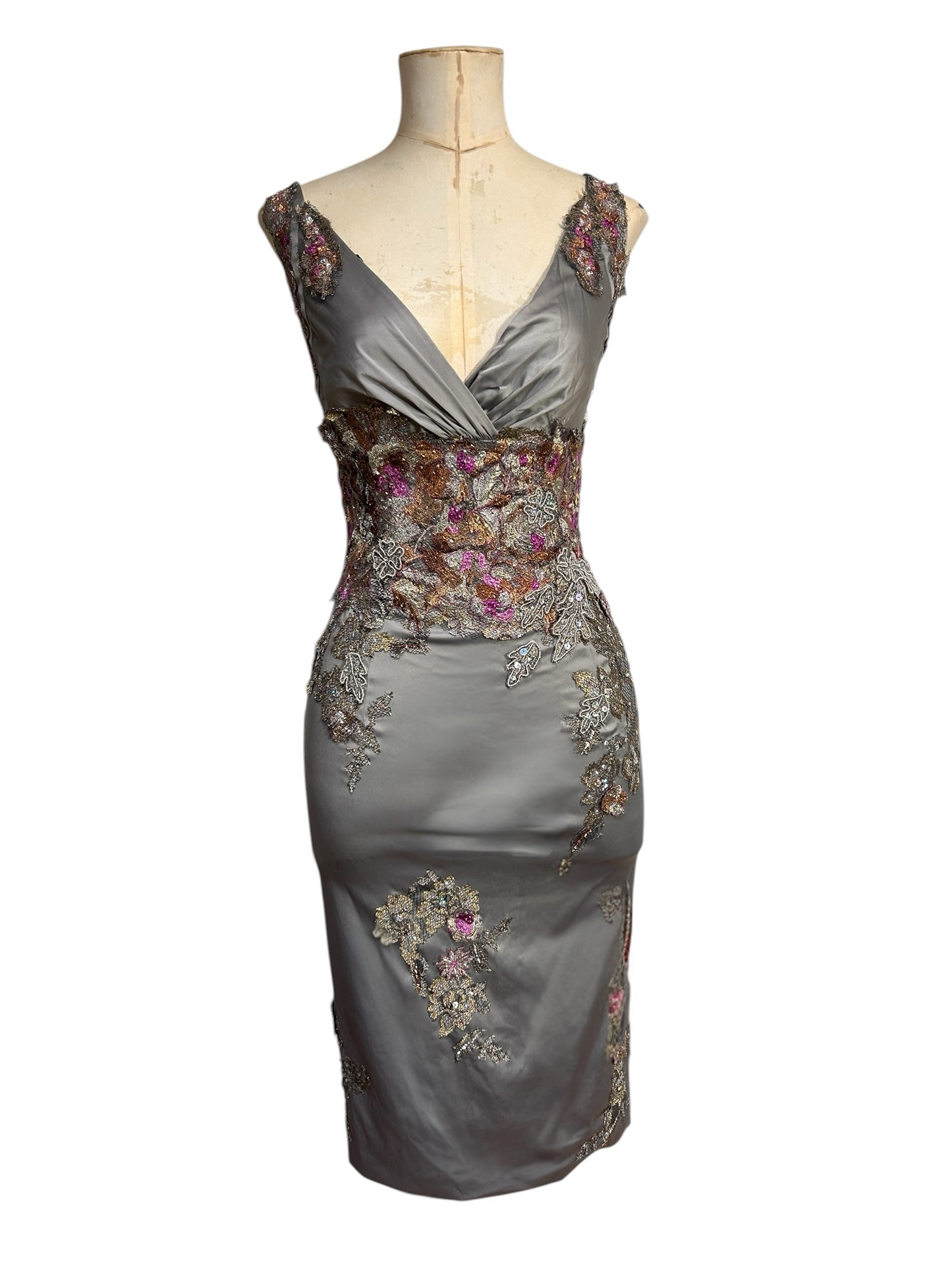 Silver satin Mandalay wiggle dress