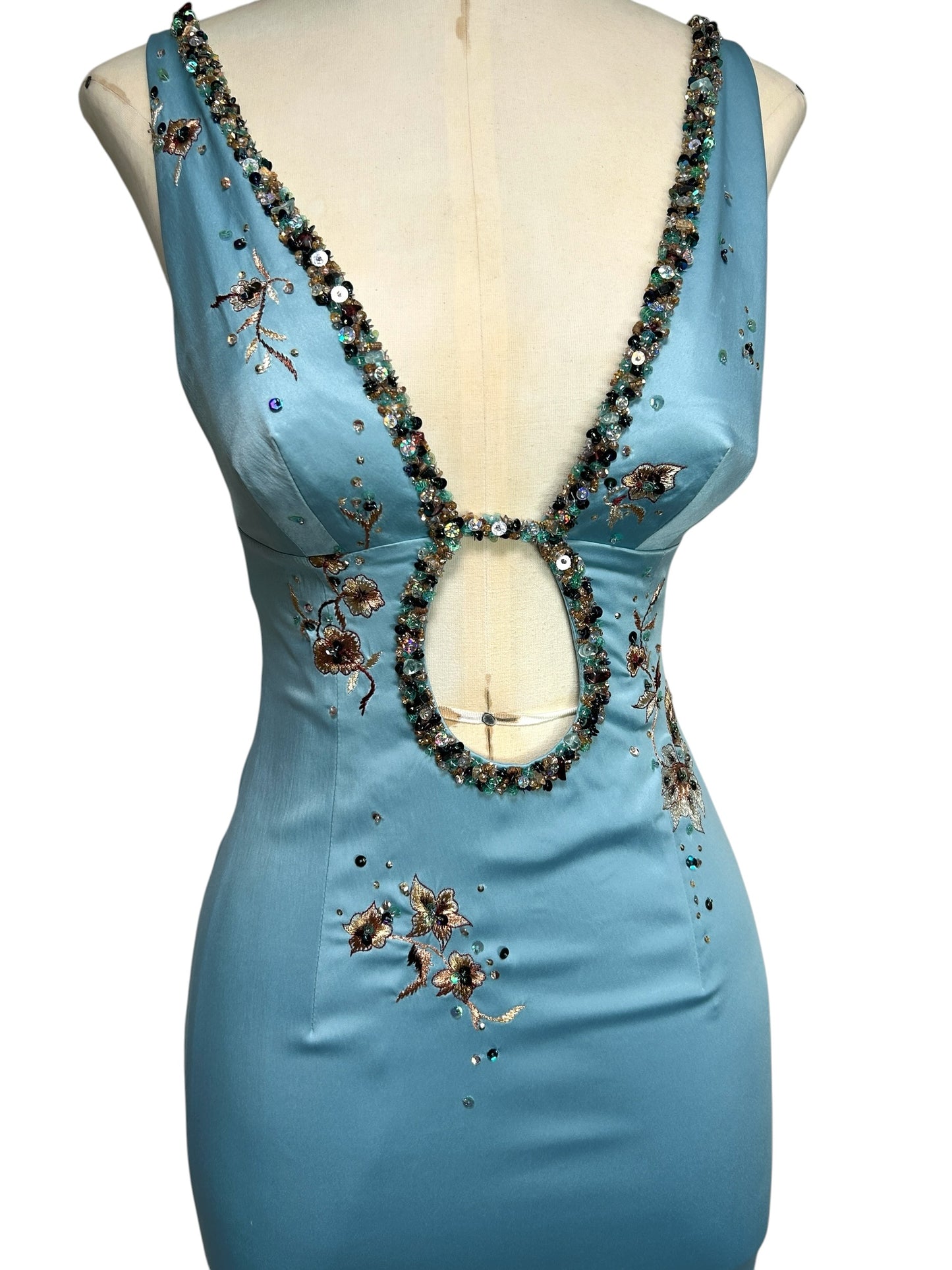 Deadstock Mandalay Tiffany Blue Keyhole Satin Dress – Size 4