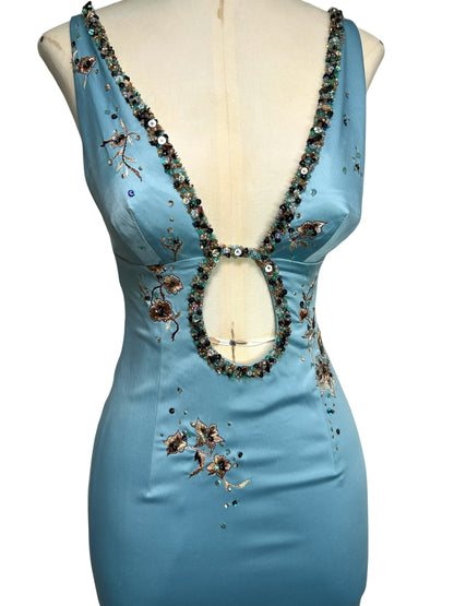 Deadstock Mandalay Tiffany Blue Keyhole Satin Dress – Size 4