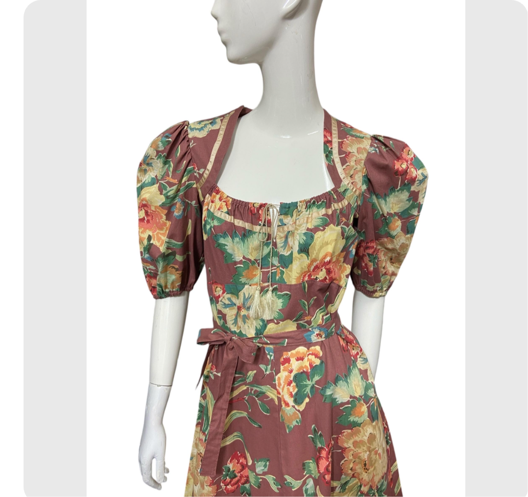 70’s “Foxy Lady” Floral Print Cotton Prairie Style Dress with Puff Sleeves