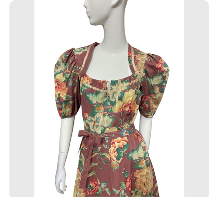 70’s “Foxy Lady” Floral Print Cotton Prairie Style Dress with Puff Sleeves