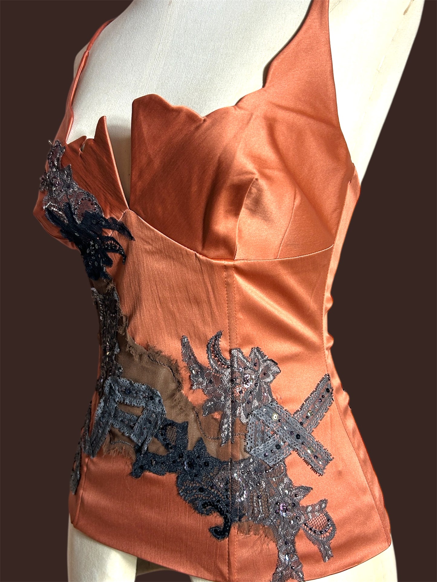 Cinnamon Mandalay Y2K Satin boned bustier size 10