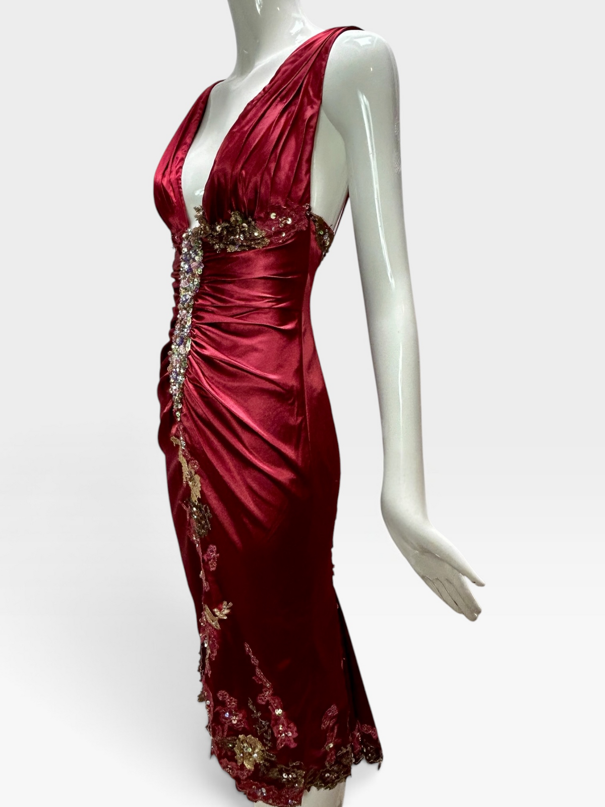 Ruby red satin stretch Mandalay dress size 6