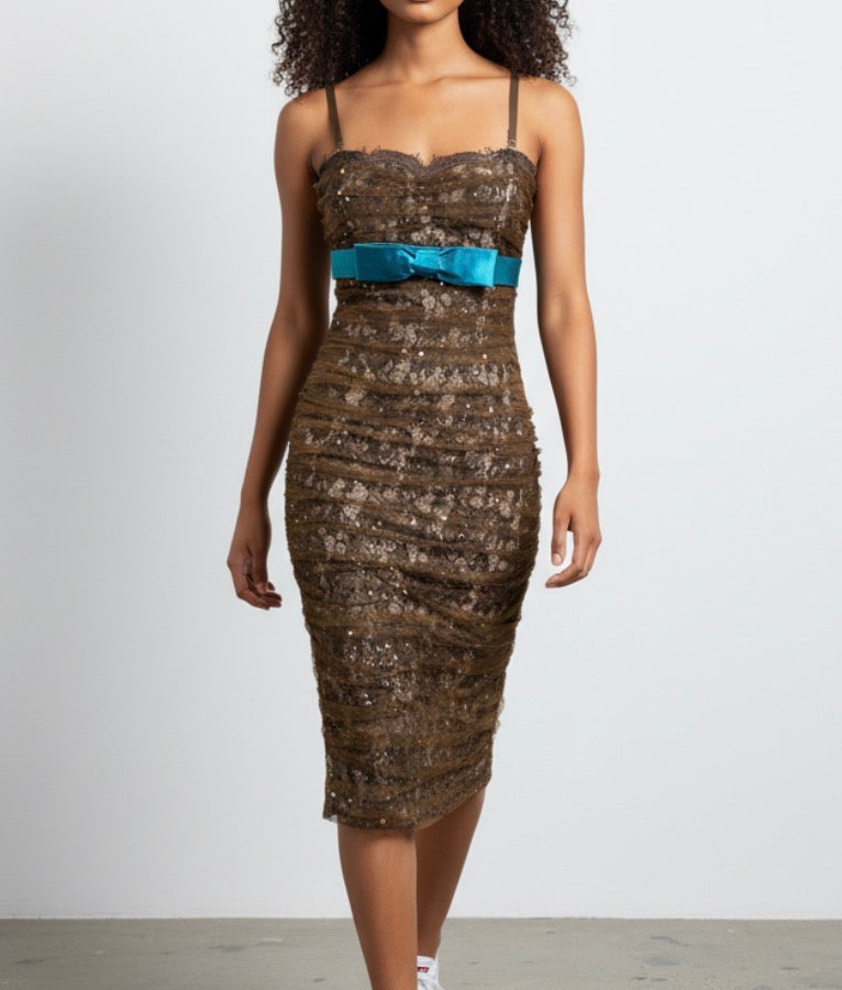 Deadstock Mandalay Lace Mesh Ruched Wiggle Dress – Size 8