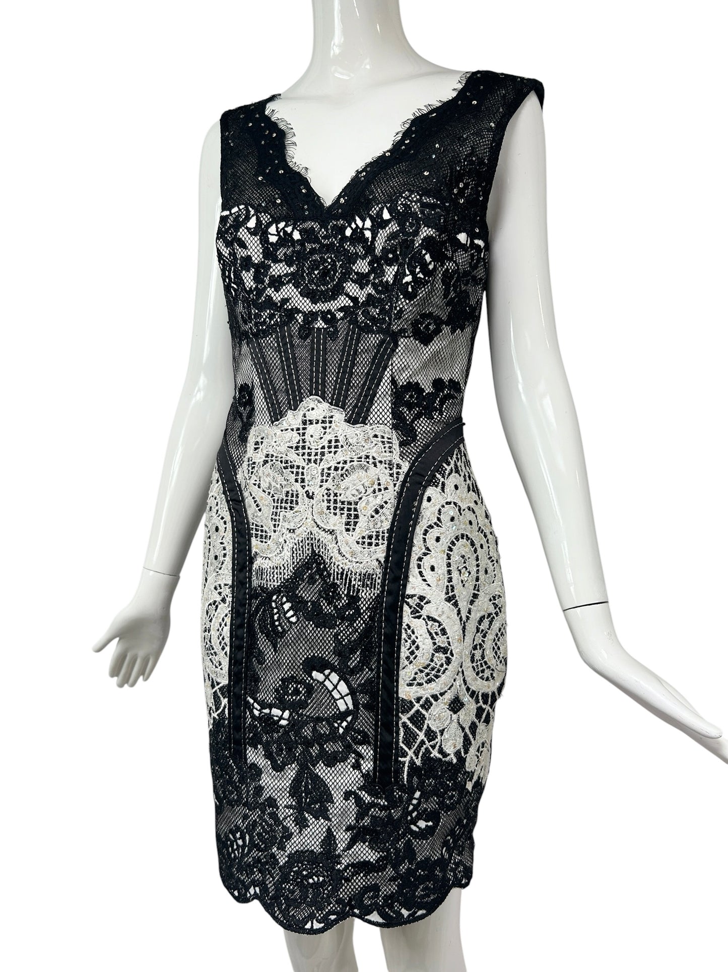 Mandalay Patchwork Lace Corset Dress – Deadstock Y2K Lingerie-Inspired Cocktail Dress | Size 6